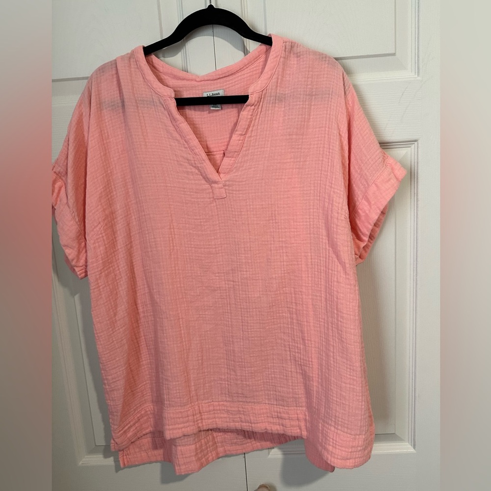Casual Pink Short-Sleeve Woven V-Neck Top